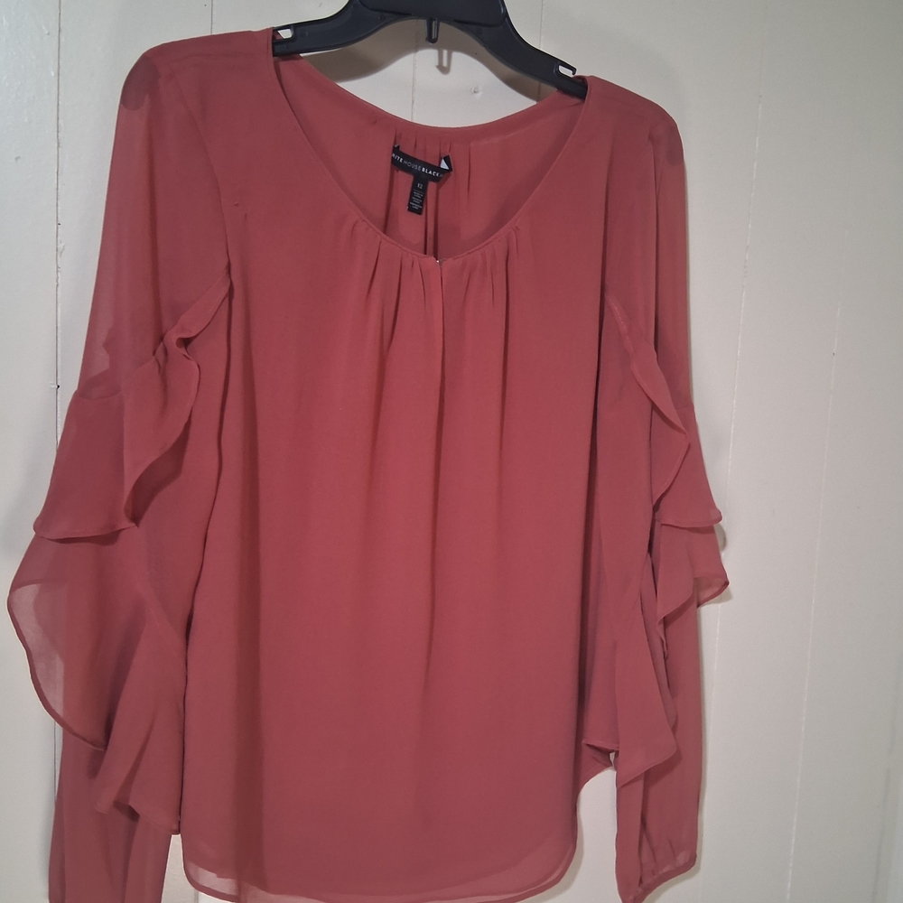 White House Black Market Blush Ruffle Sleeve Blouse